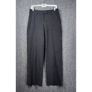 Express Editor Dress Pants Women 6R Black Pinstripe Wide Leg Mid Rise Stretch